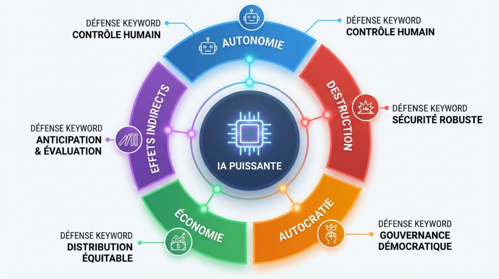Cinq risques IA identifiés par Dario Amodei — infographie
