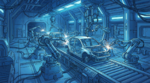 Dark factory automobile robots production véhicule électrique Chine