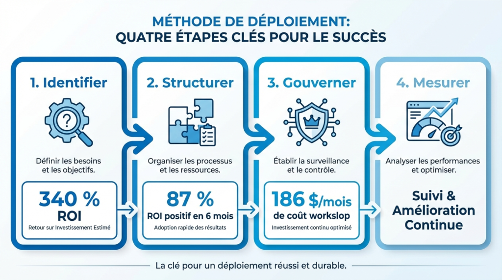 Méthode formation IA en 4 étapes — ROI et chiffres clés pour dirigeants