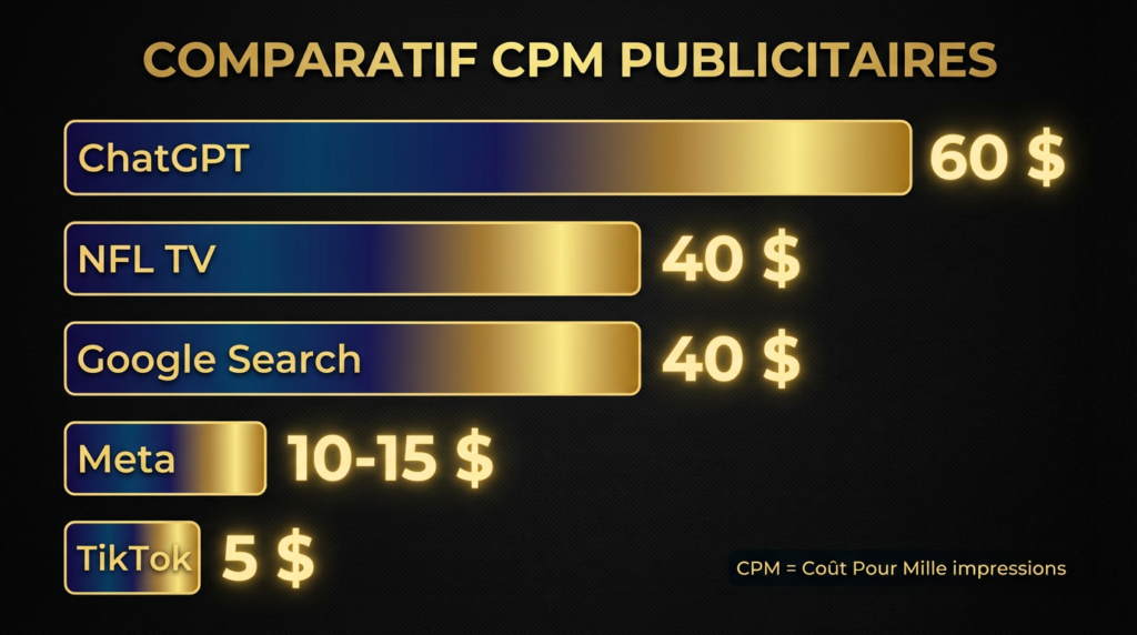 Comparatif CPM publicité ChatGPT Meta Google 2026