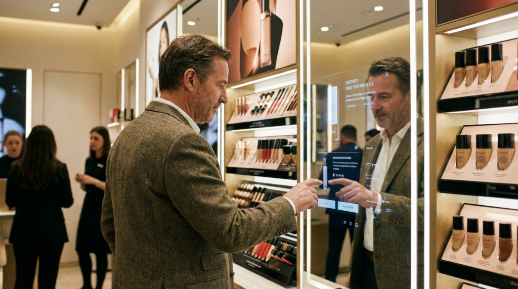 Client utilisant technologie IA en magasin retail intelligent