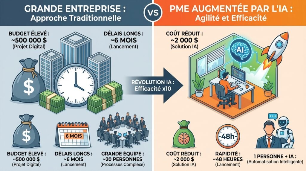 Comparatif PME IA vs grande entreprise budget délais