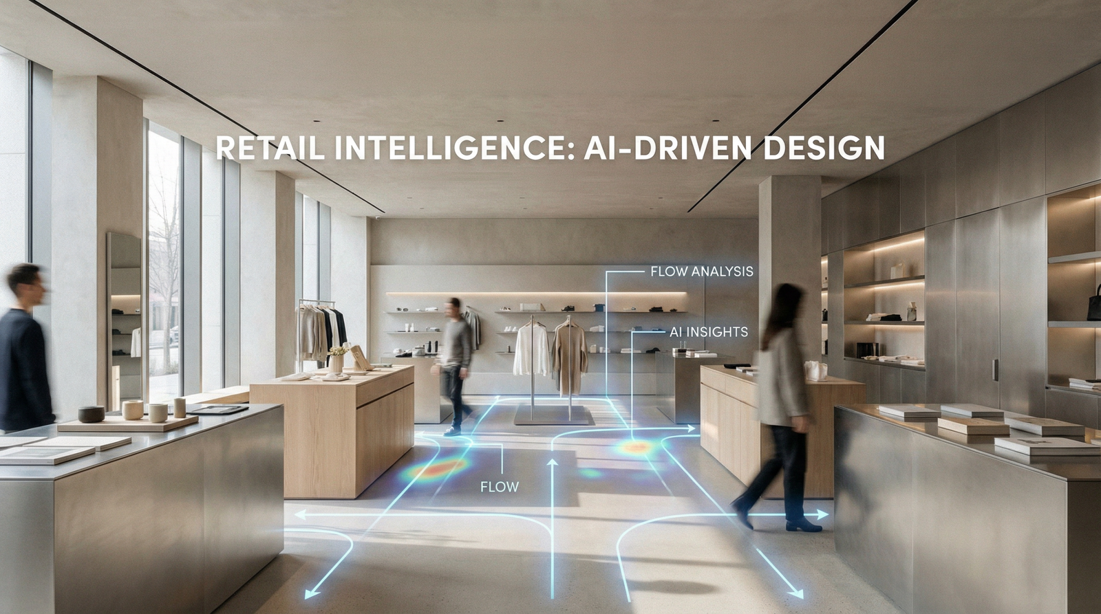 IA retail design intérieur magasin moderne avec flux piétons analysés