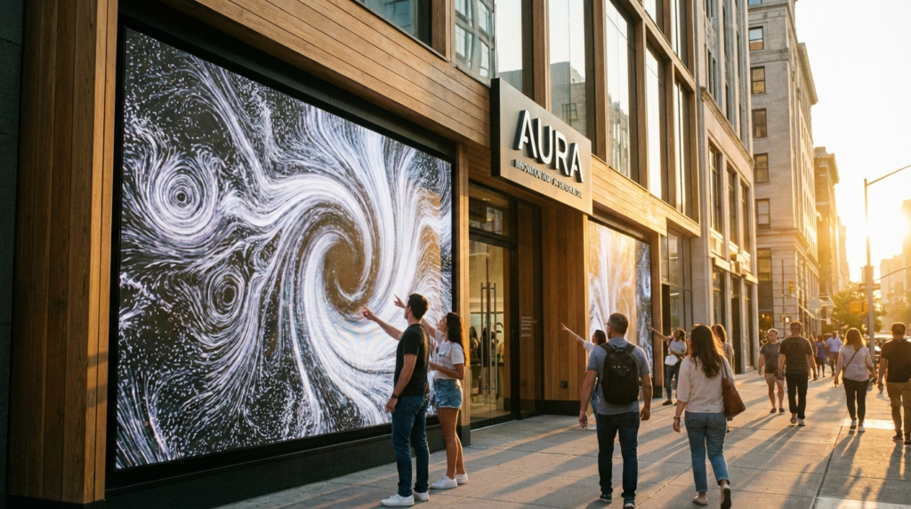 Repositionnement marque IA flagship store digital interactif