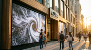 Repositionnement marque IA flagship store digital interactif