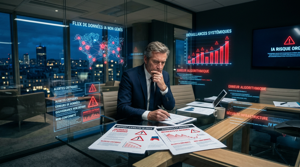 Gouvernance IA entreprise salle réunion alertes données