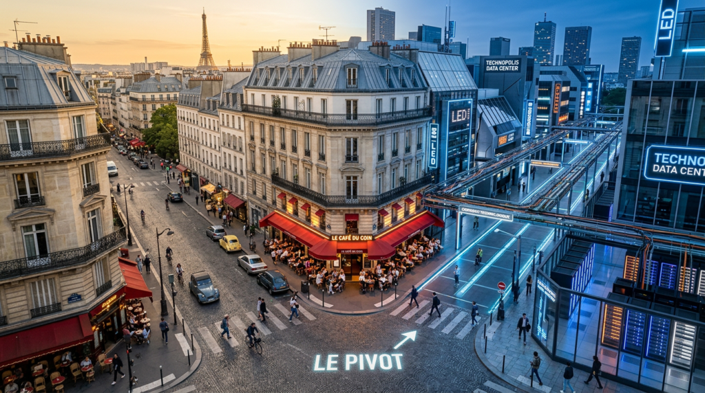 IA France pivot économique entre tradition haussmannienne et infrastructure tech futuriste