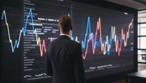 Dirigeant devant un tableau de bord lumineux symbolisant le capital token et la facture d'IA